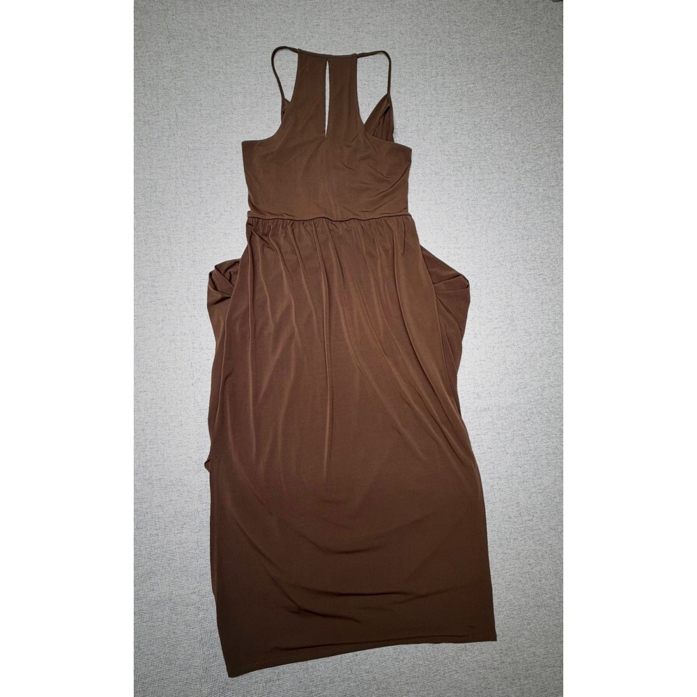 BCBGeneration Brown Maxi Dress Surplice V-Neck Keyhole Back Draped Pockets M